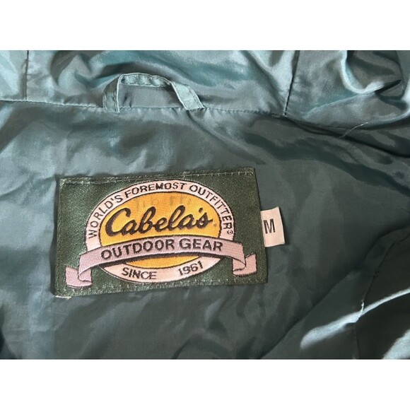 Cabela’s Outdoor Gear Mens M Green 1/4 Zip Snap Button Nylon Hooded Jacket - Picture 9 of 9